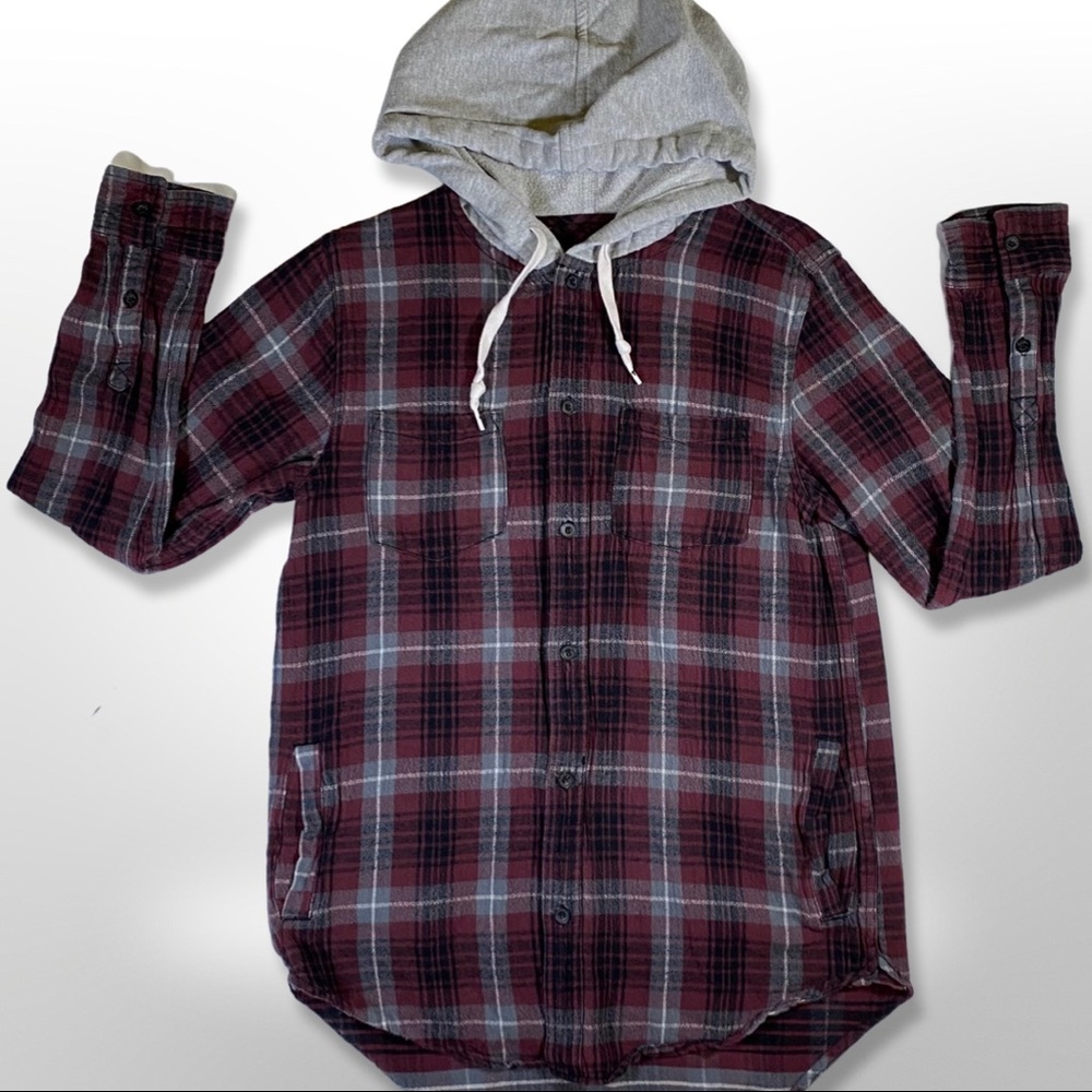 maroon hooded flannel